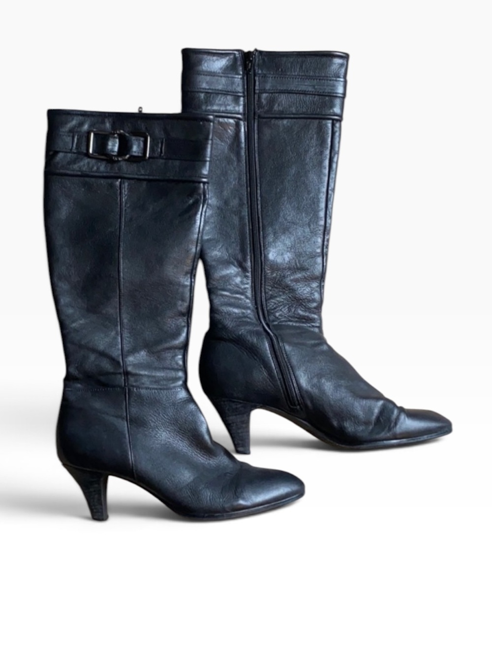 Calvin Klein Belize leather boots Heeled Silver Buckle Knee Length women's 8.5